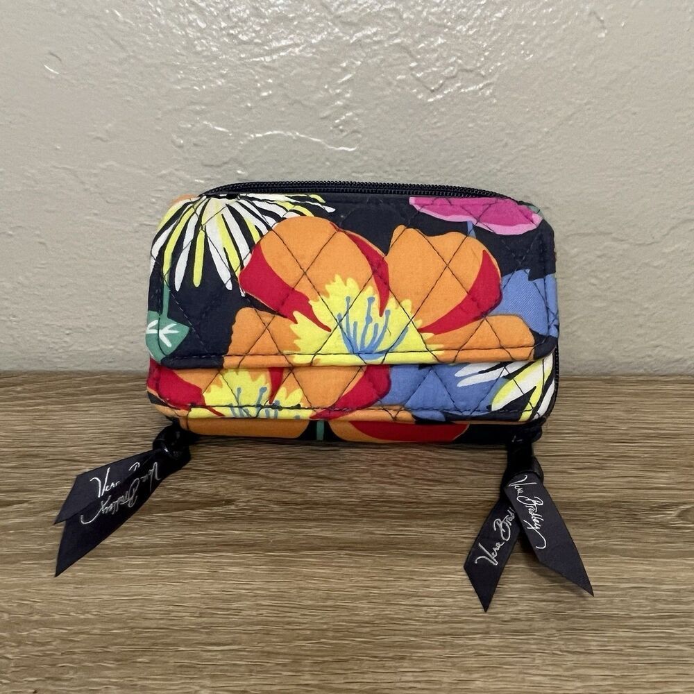 Vera Bradley Double Zip Wristlet Jazzy Blooms Wallet Clutch Flowers Quilted